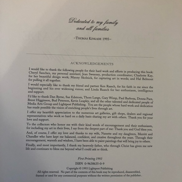 📚🎨🖌️1993 Signed Thomas Kinkade “Painter of Light” Book c 1993 1st Printing - Picture 5 of 14